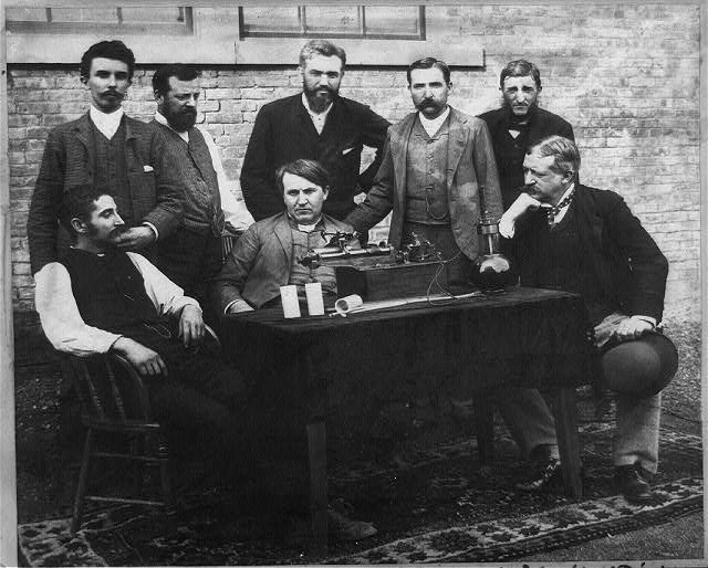 [Thomas A. Edison, W.K.L. Dickson, and others at the...