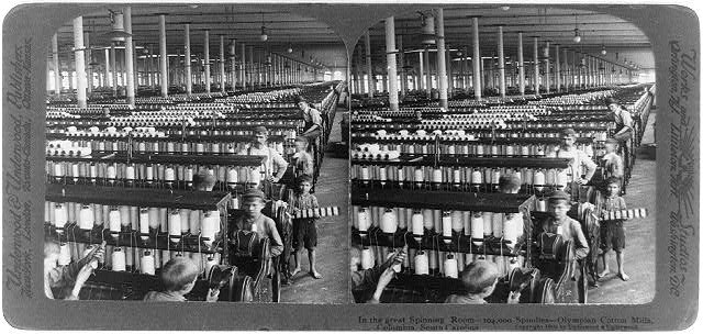 In the great spinning room - 104,000 spindles - Olympian...