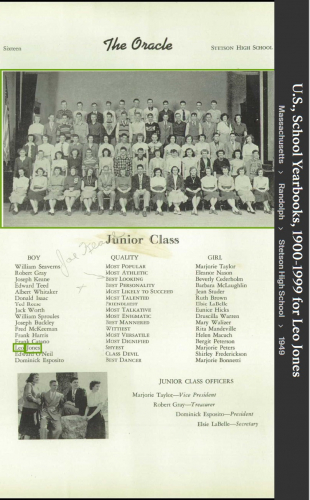 Leo Alexander Jones Jr.--U.S., School Yearbooks, 1900-1999(1949)Junior