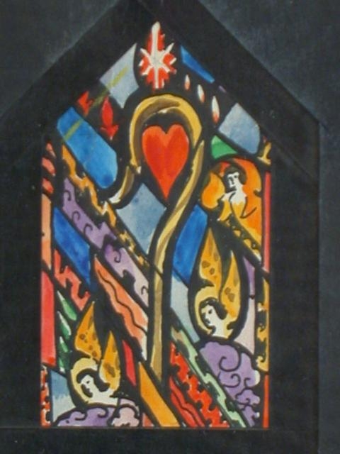 [Design drawing for stained glass window with heart,...