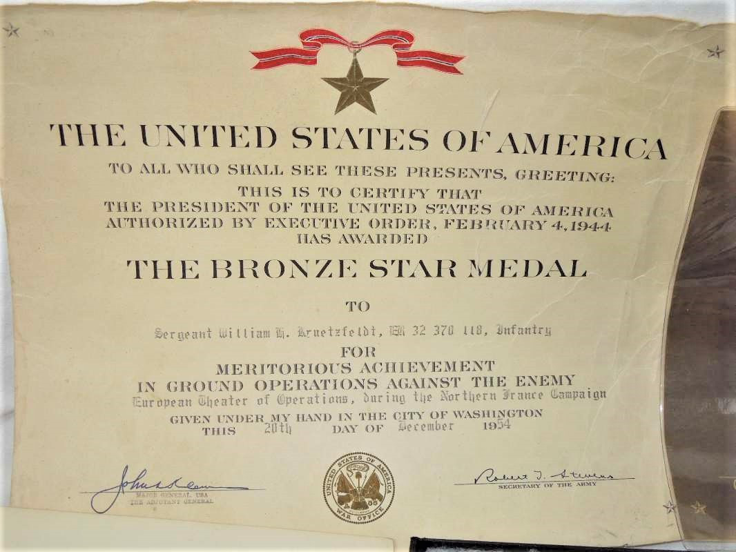 William H. Kruetzfeldt's US Army Bronze Star Medal Certificate