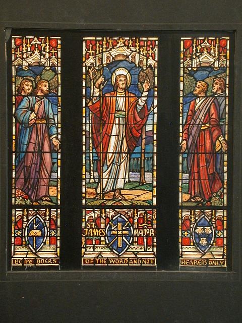 [Design drawing for stained glass window with text "St....