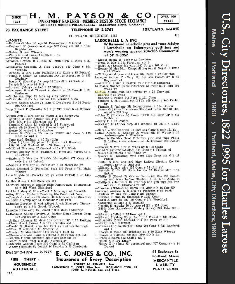Charles William LaRose--U.S., City Directories, 1822-1995(1960)