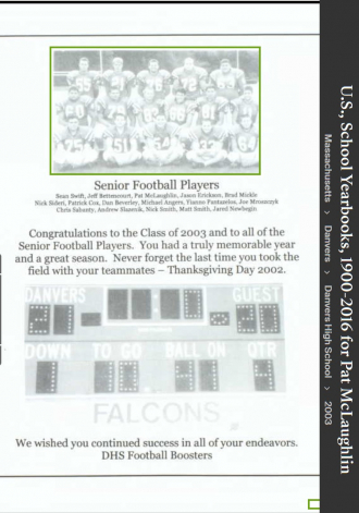 Patrick F McLaughlin--U.S., School Yearbooks, 1900-2016(2003)football- b