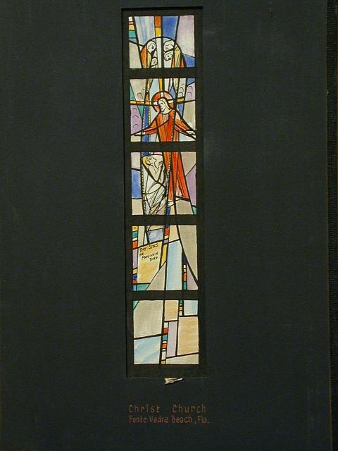 [Design drawing for stained glass window showing...
