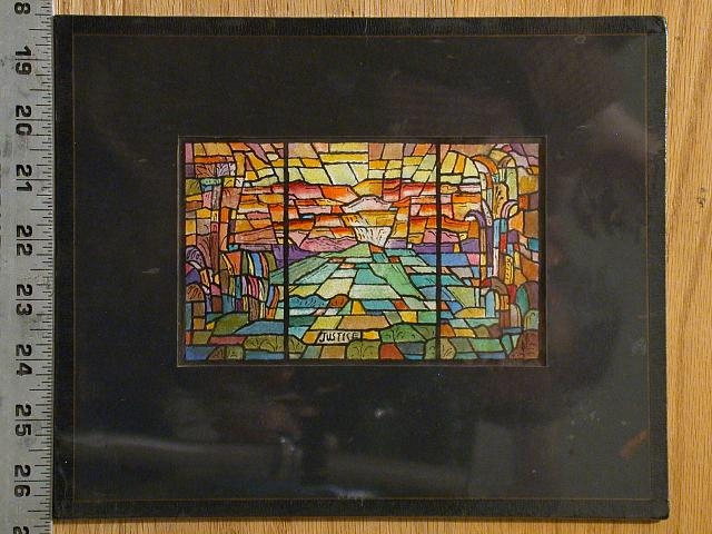 [Design drawing for stained glass window "Justice" with...