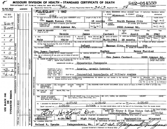 Dennis James Casteel Death Certificate