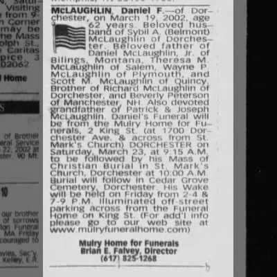 Daniel Frances Mclaughlin- obituary