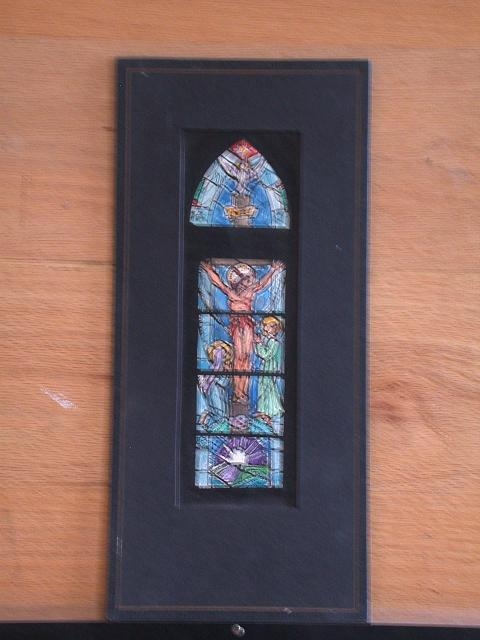 [Design drawing for stained glass window showing...