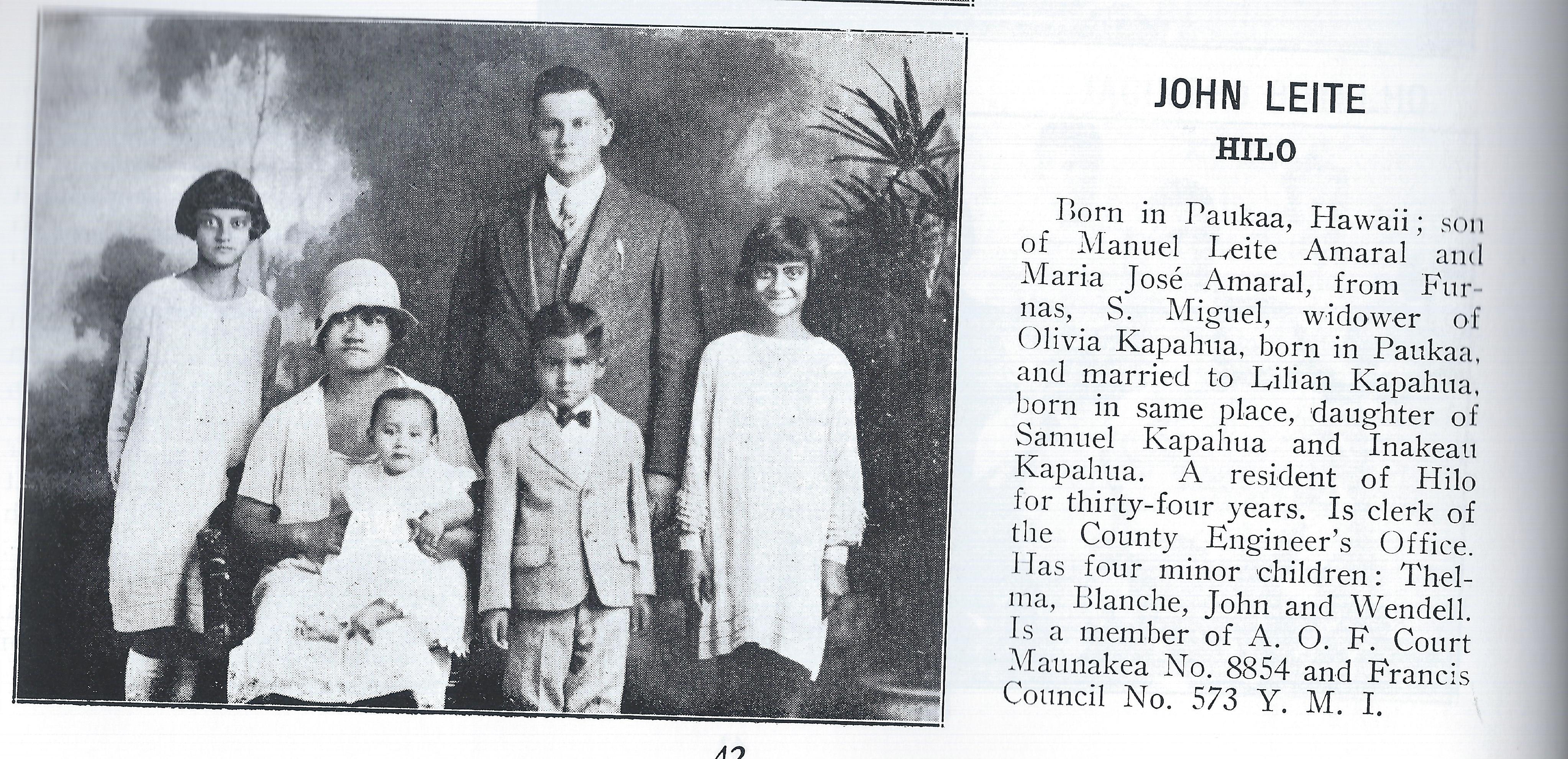 Lillian Kapahua & John Leite family