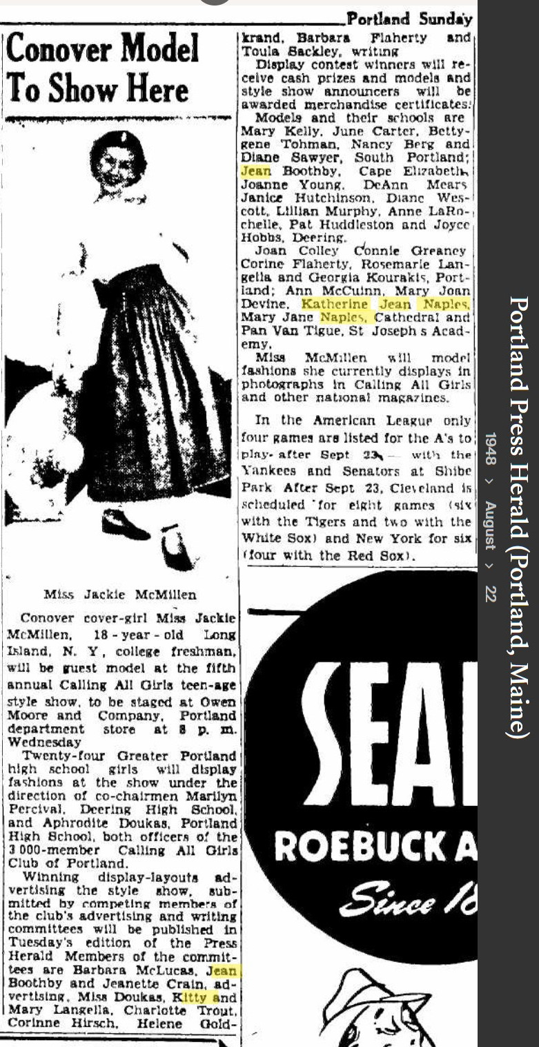 Katherine Jean Napolitano (Naples)McDonald--Portland Press Herald (Portland, Maine)(22 Aug 1948)