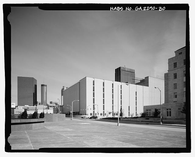 30. View of south side of 1958 service building and...