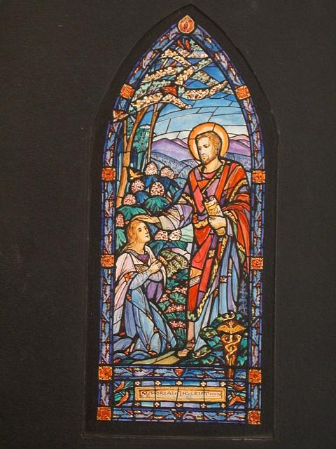 [Design drawing for stained glass memorial window showing...