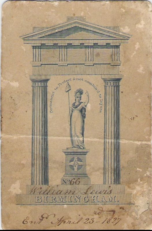 1827 Birmingham Membership Card - William Lewis
