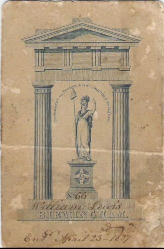 1827 Birmingham Membership Card - William Lewis