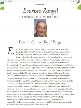 Obituary Evaristo Rangel