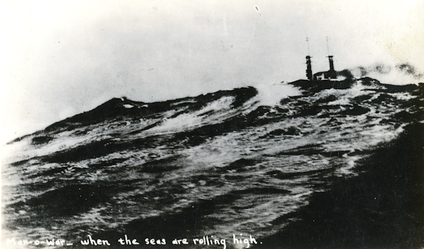 Warship in rough seas