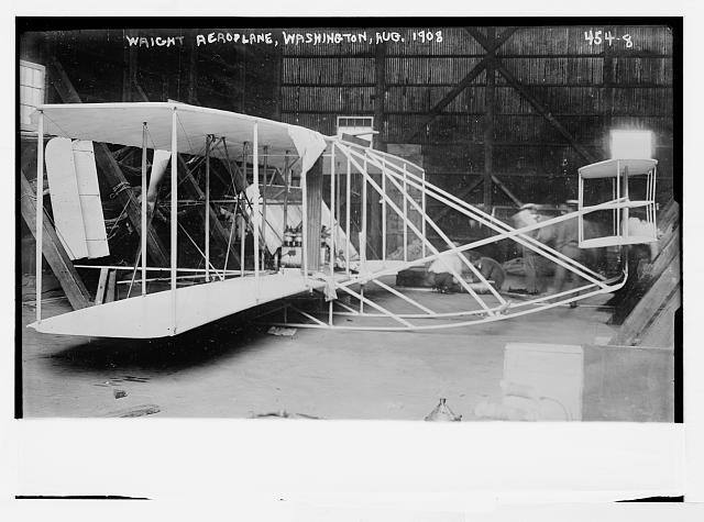 Wright aeroplane, in hangar, Washington