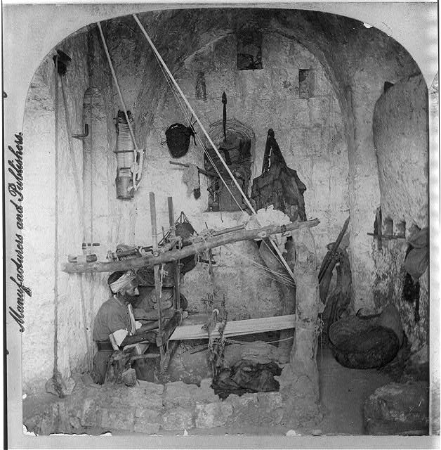 Native weaver at work, Ramallah, Palestine