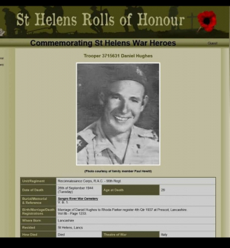 This is the St Helens Roll of Honour for my Great Uncle Daniel Hughes. 