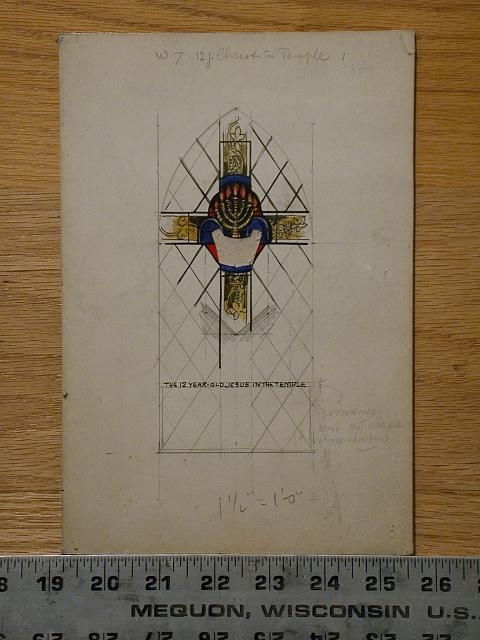 [Design drawing for stained glass window "The 12 year-old...