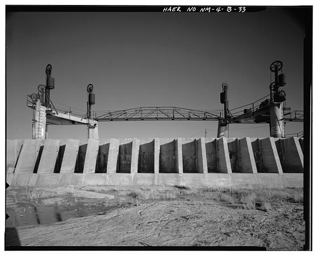 33. AVALON DAM - VIEW TO SPILLWAY NO. 1, CYLINDER GATE...