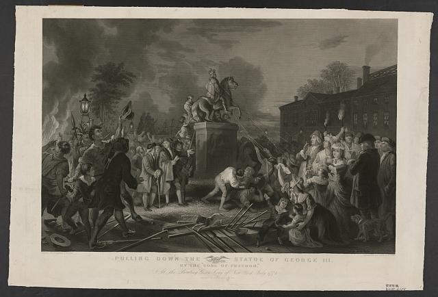 Pulling down the statue of George III by the "Sons of...