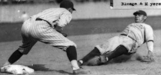 Babe Ruth sliding into 3rd base