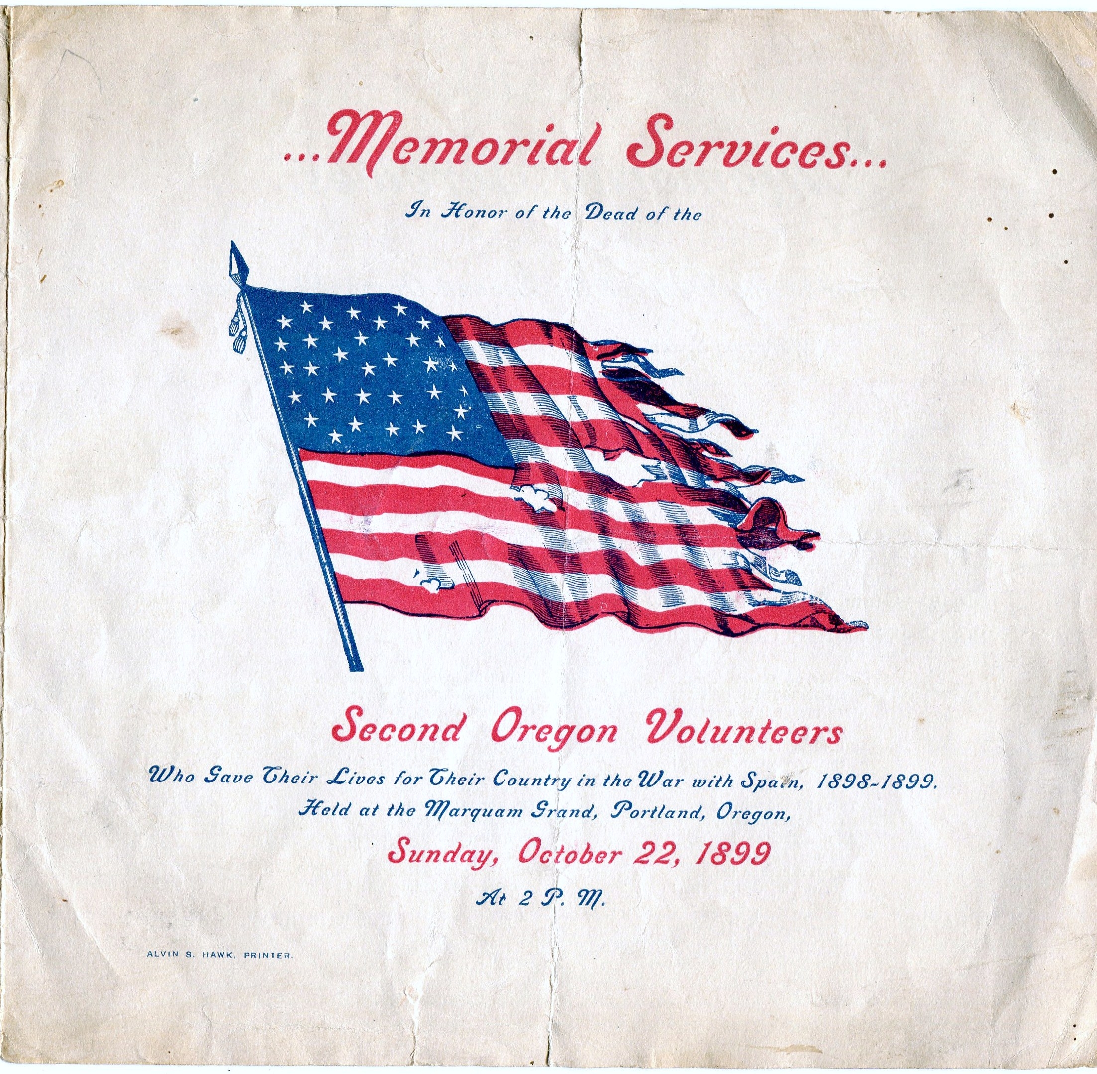 1899 Memorial Services - Second Oregon Volunteers Spanish War