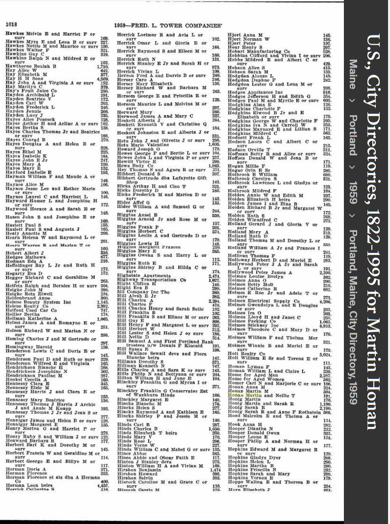 Martin Matthew Honan --U.S., City Directories, 1822-1995(1959)
