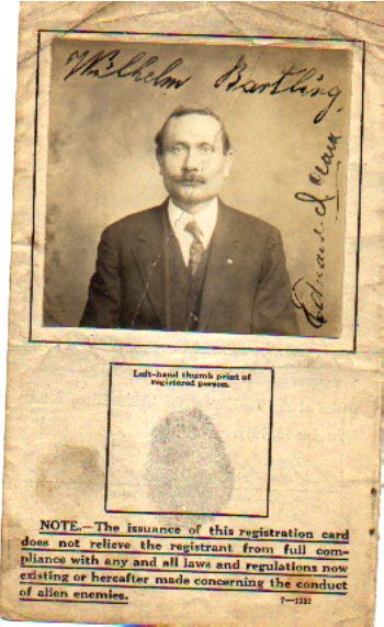 Wilhelm Bartling Registration, 1918 NY