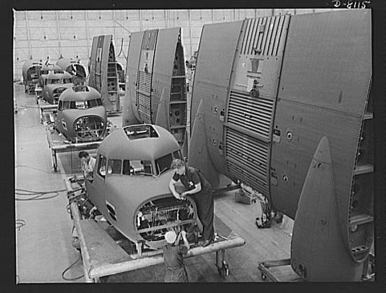Production. C-47 transport planes. Noses and center wings...
