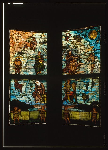 DETAIL OF STAINED GLASS TIFFANY WINDOWS, UPPER STAIR...