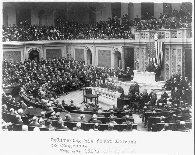 [Harding delivering first address to Congress, 1921.]