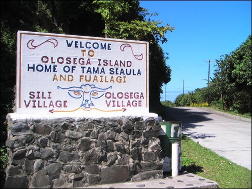 A sign of the villages of Olosega & Sili