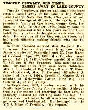 Timothy Crowley obituary California 1914