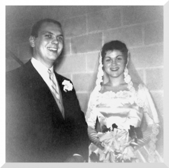 Thomas Kenneth Plofchan and wife Paula on wedding day