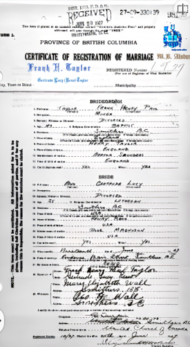 Frank H. Taylor  & Gertrude Lucy Reno marriage record 