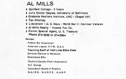 Al Mill's Election Card - back side