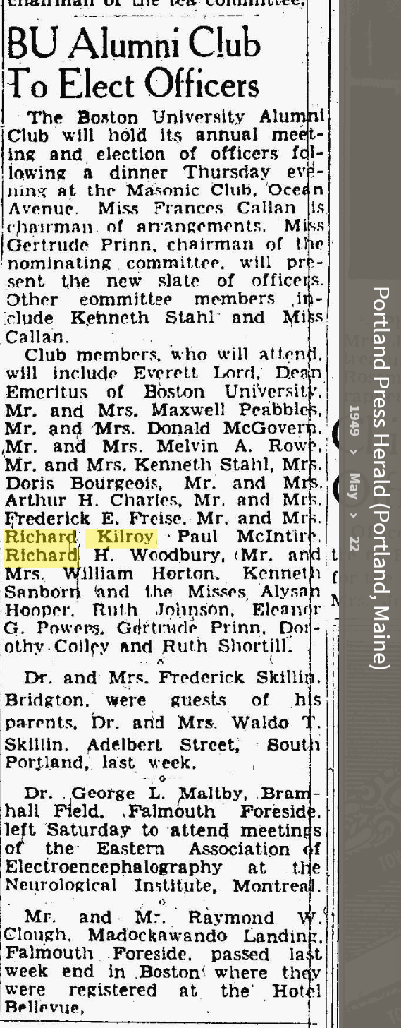 Richard Francis Kilroy--Portland Press Herald (Portland, Maine) (22 May 1949)