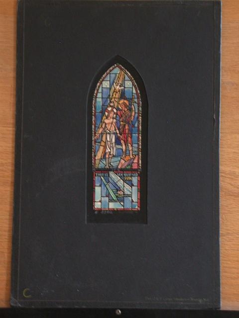 [Design drawing for stained glass window showing Baptism...