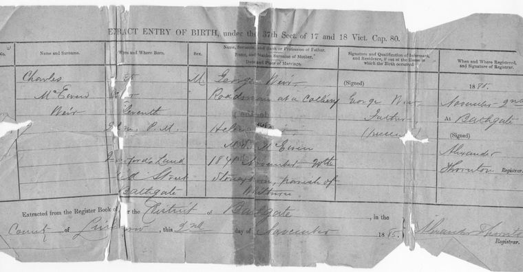 Charles Weir Birth Certificate