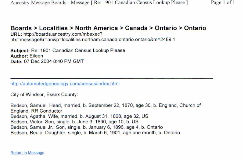 1901 Canadian census Lookup