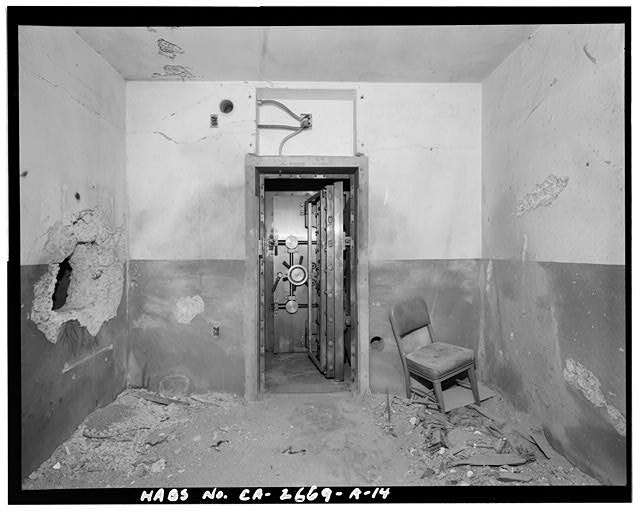 Interior of southwest vault, opened southwest vault door,...