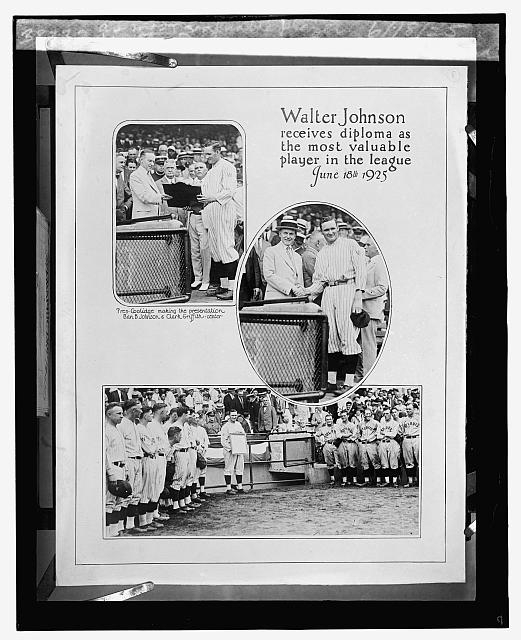 Walter Johnson receives diploma as most valuable player,...