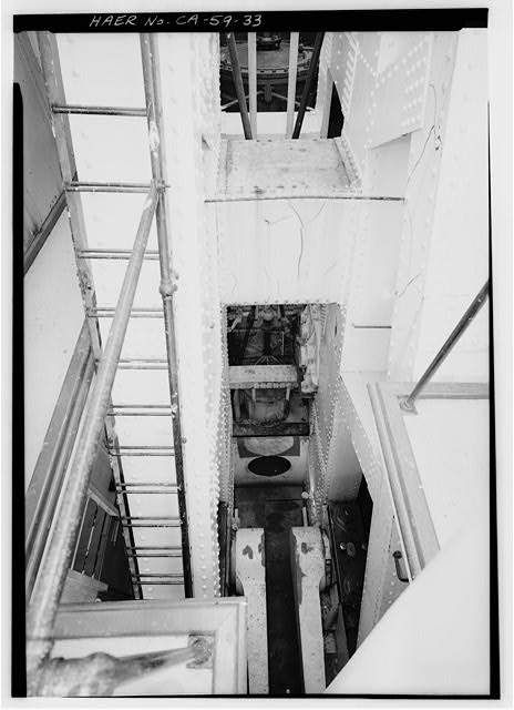 33. View down forward leg of A-frame, cylinder at top of...