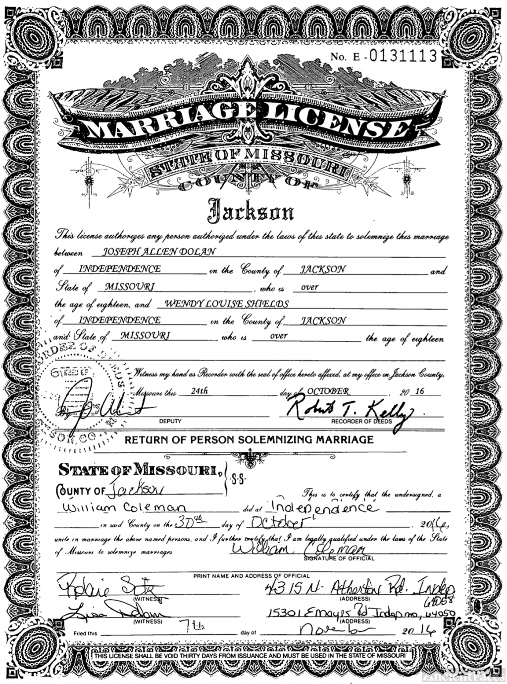 Dolan Marriage License