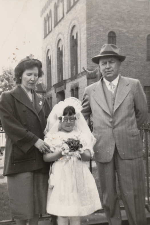 Charles J Connell with wife Edith Theresa Mulligan & daughter Mary Elaine Connell- 1st communion 24 may 1952