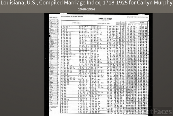 Carolyn Anne Murphy-Lewis-- Louisiana, U.S., Compiled Marriage Index, 1718-1925(1951)