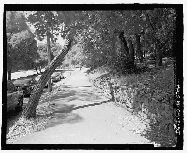 VIEW OF SIDEWALK AND STONE WALL EAST SIDE OF PIEDMONT...